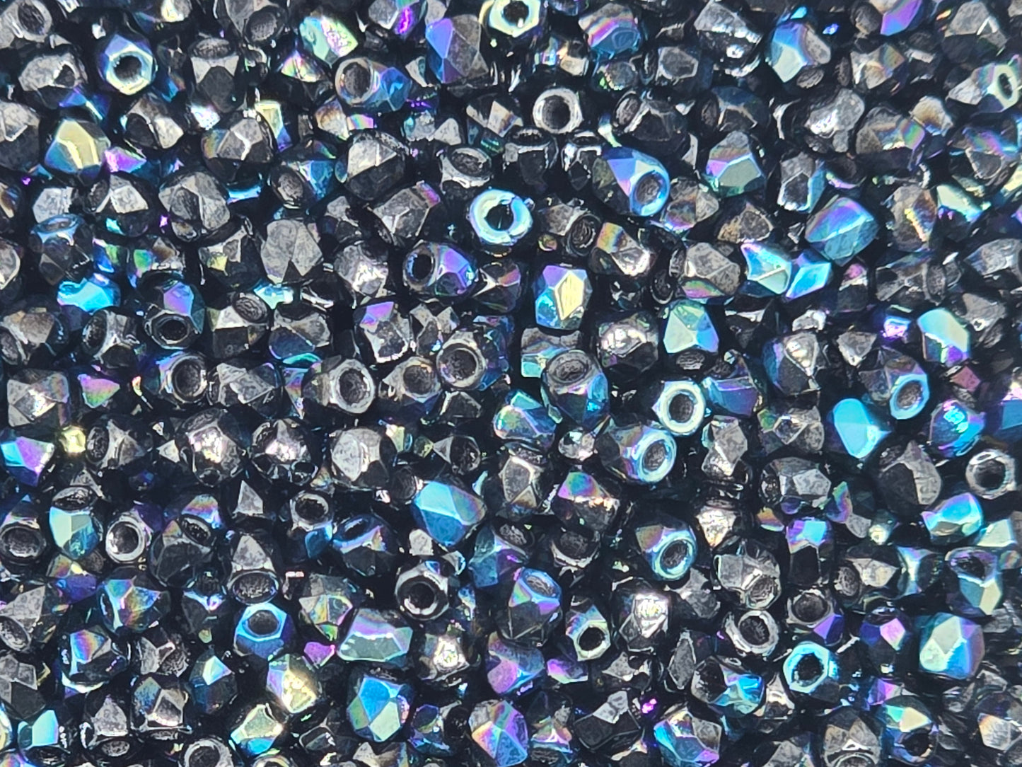 True 2 - 2mm Fire Polished Faceted Rounds - Jet Hematite AB - 100 pcs