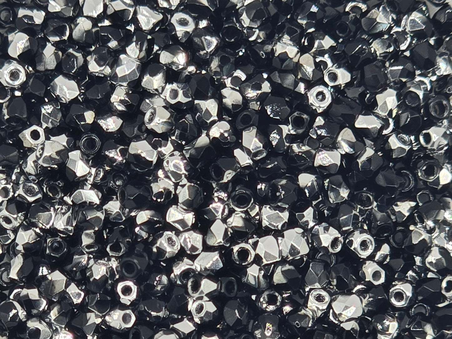 True 2 - 2mm Fire Polished Faceted Rounds - Jet Labrador - 100 pcs