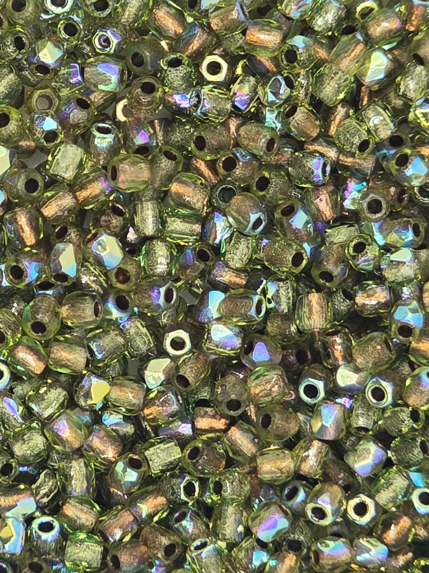 True 2 - 2mm Fire Polished Faceted Rounds - Olive AB Copper Lined - 100 pcs