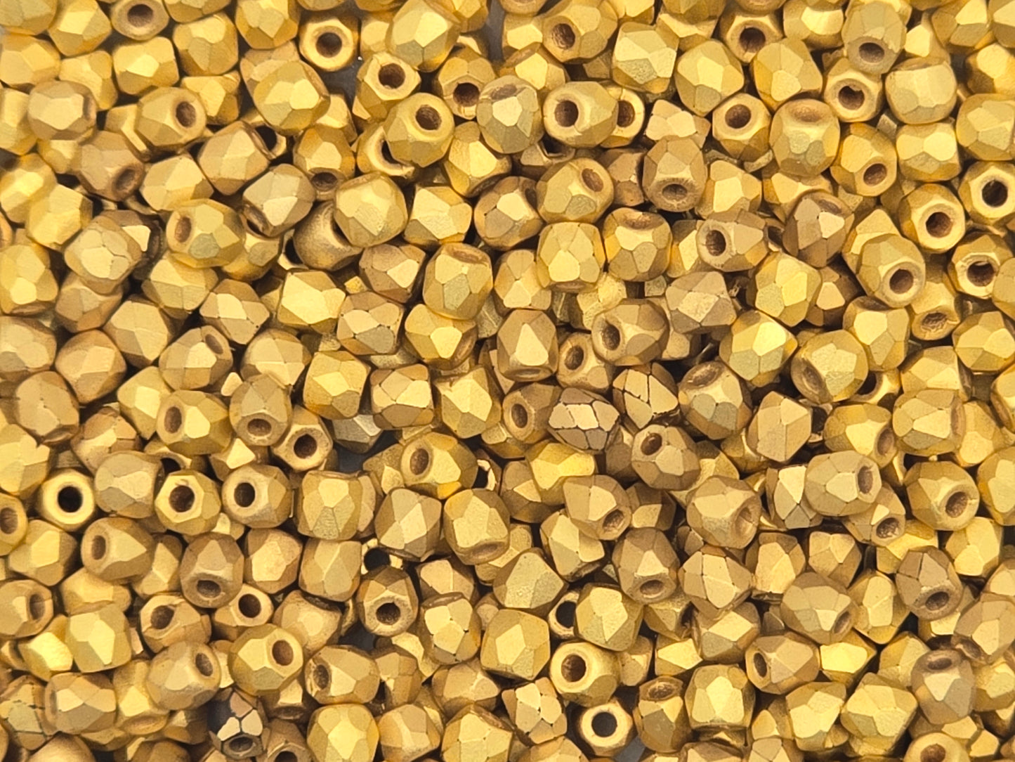 True 2 - 2mm Fire Polished Faceted Rounds - 24Kt Brush Gold Plate - 100 pcs