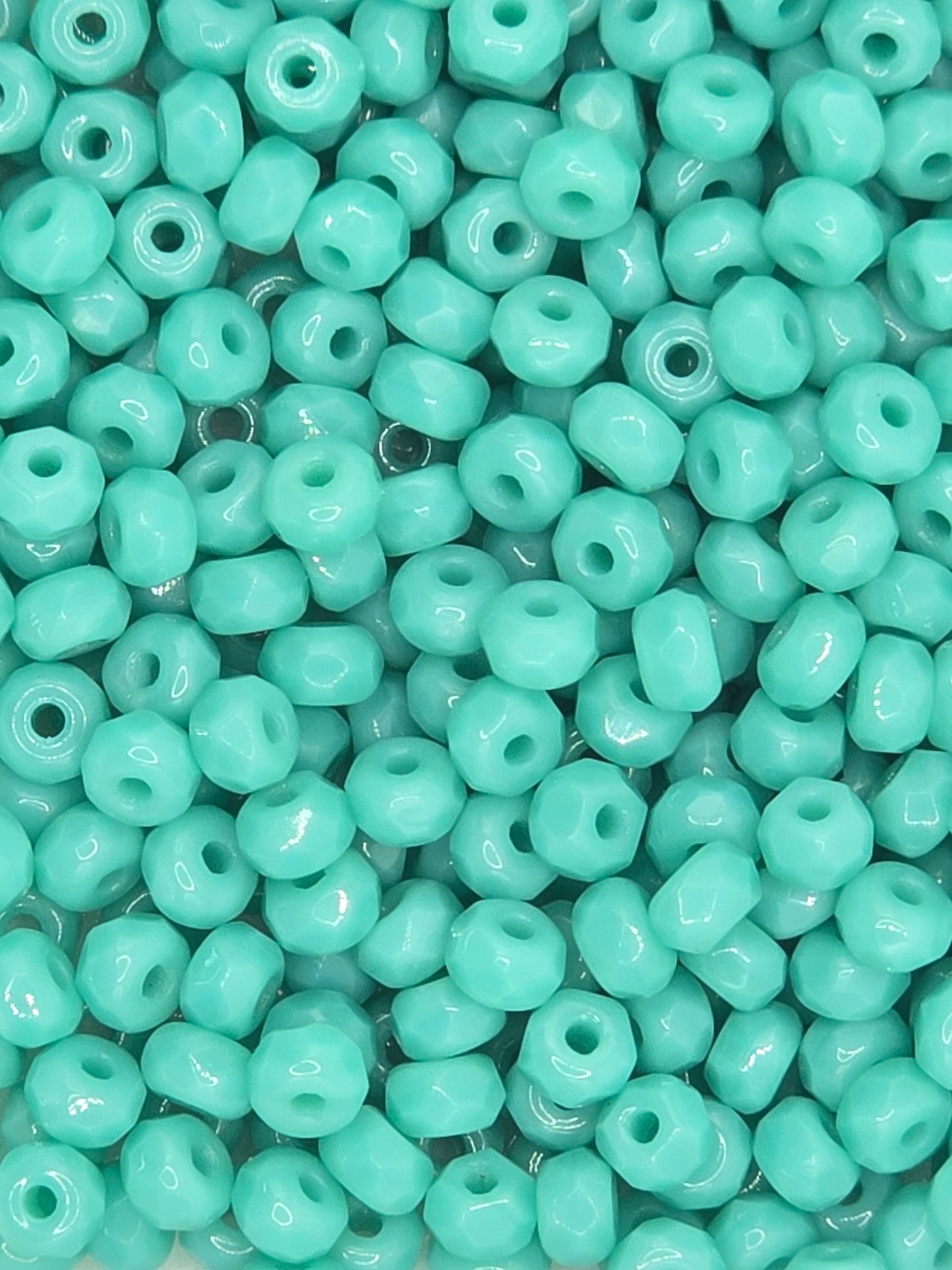 True 2 - 2x3mm Fire Polished Faceted Micro Spacers - Turquoise Green - 100 pcs