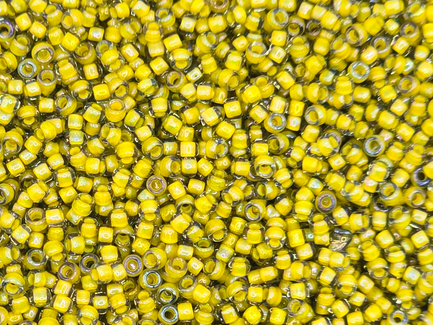 TOHO #15 Seeds - 246 - Inside Colour Luster Black Diamond/Opaque Yellow - 5 gms