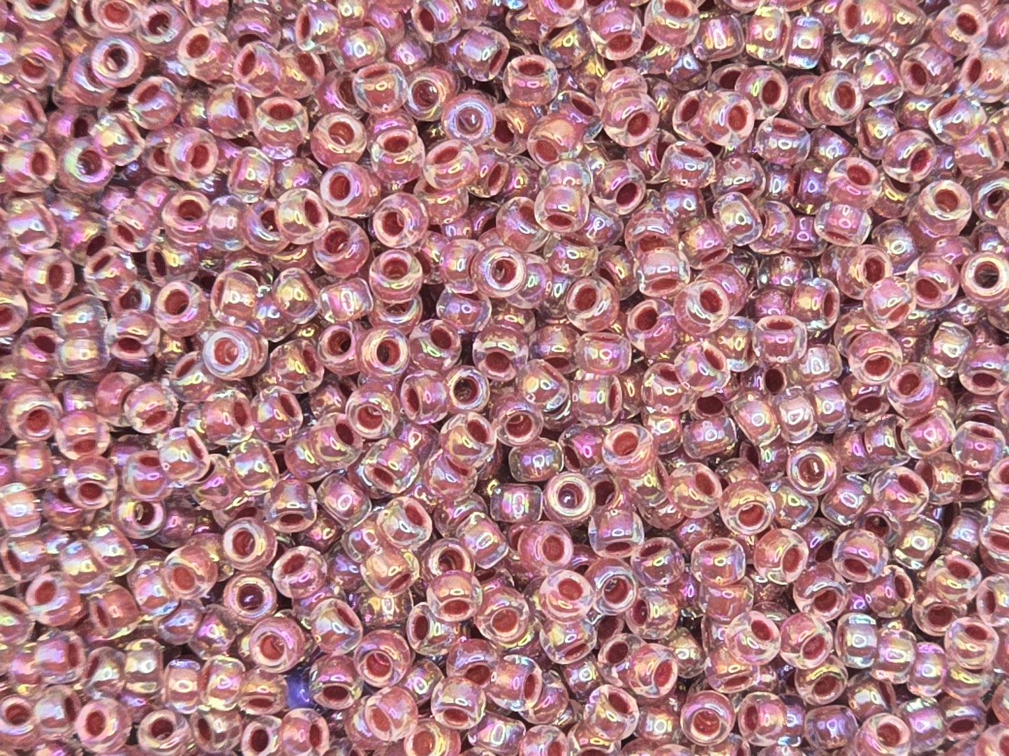 TOHO #15 Seeds - 771 - Inside Colour Rainbow Crystal/Strawberry Lined - 5 gms