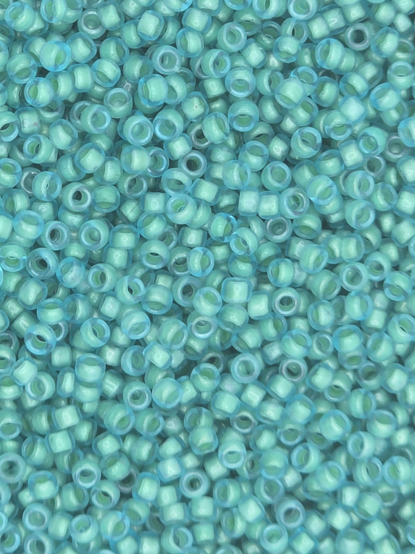 TOHO #15 Seeds - 954F - Inside Colour Frosted Aqua/Light Jonquil Lined - 5 gms