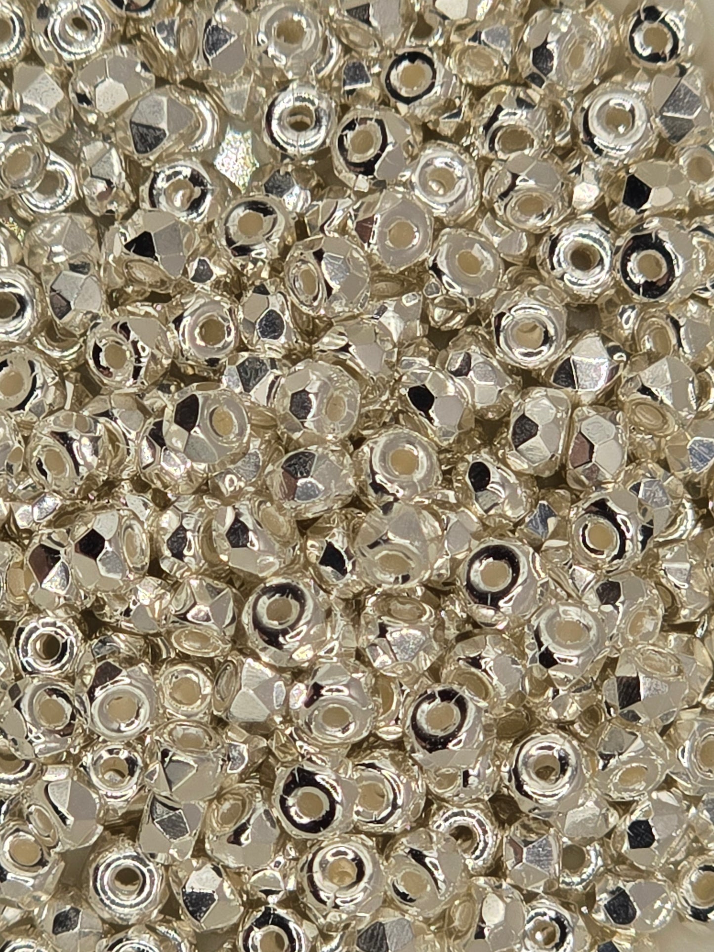 True 2 - 2x3mm Fire Polished Faceted Micro Spacers - 999 Fine Silver Plate - 100 pcs