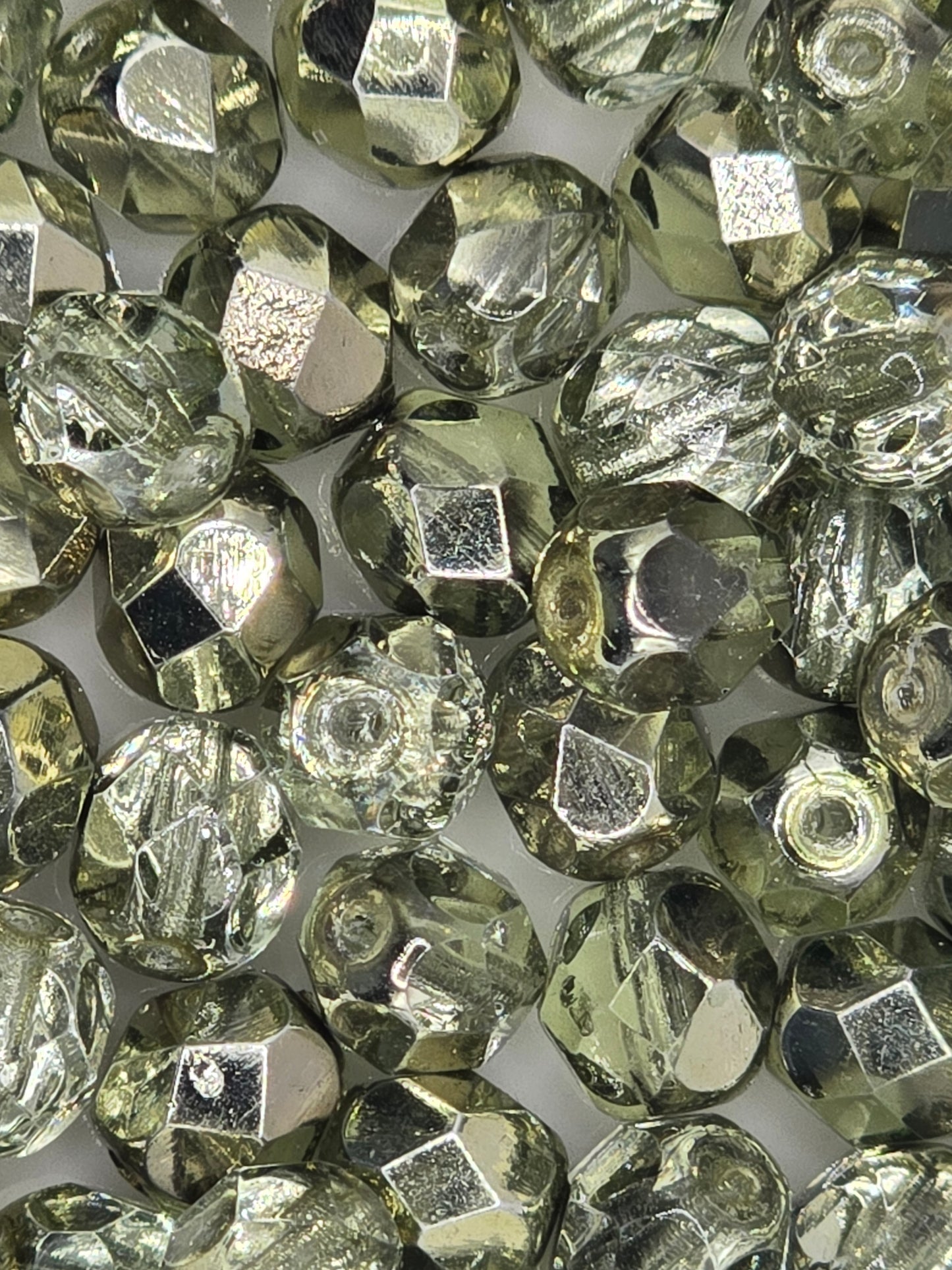 Czech 6mm Fire Polish Facet Rounds - Metallic Seafoam - 25 pcs