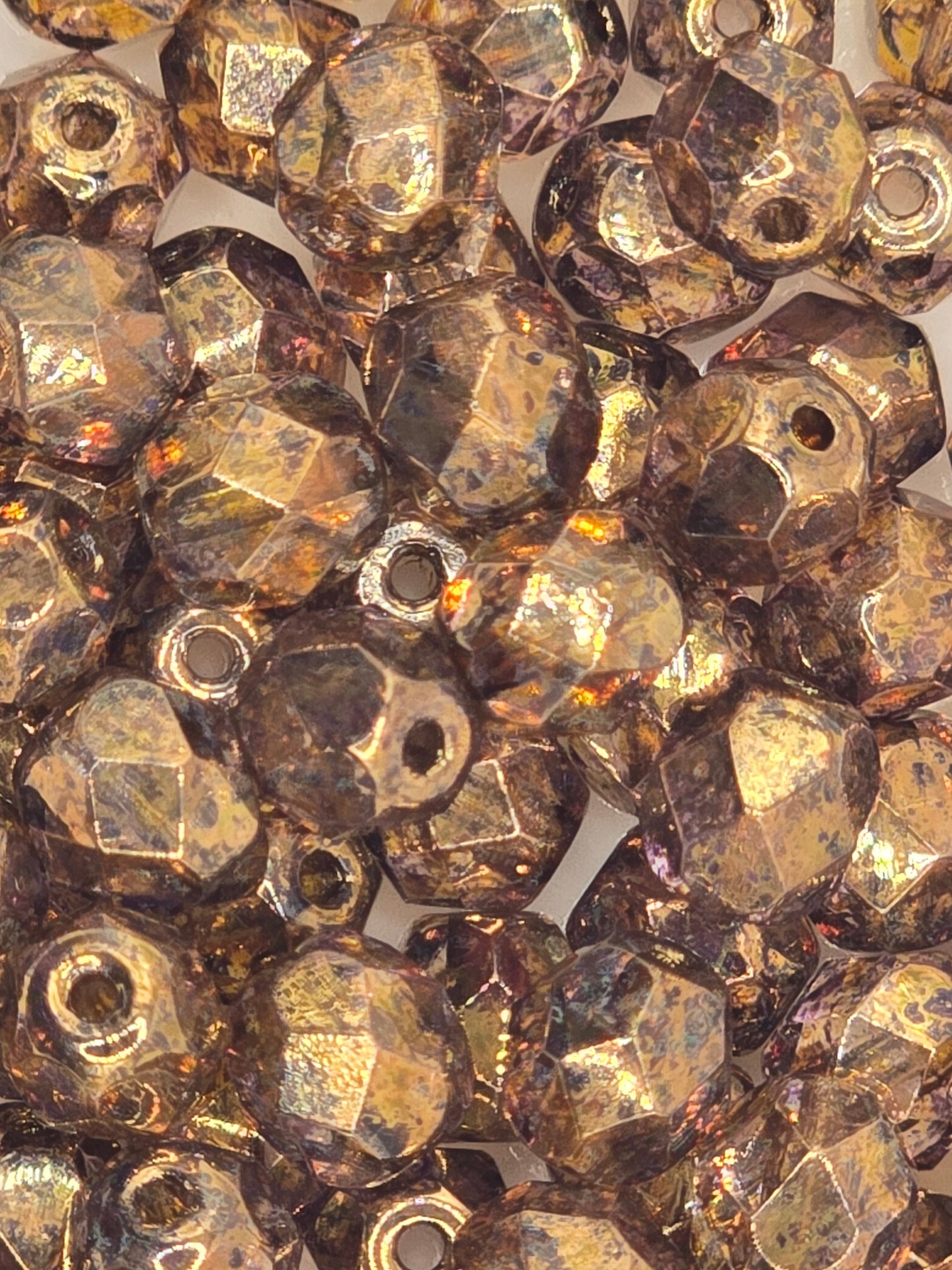 Czech 6mm Fire Polish Facet Rounds - Amber/Copper - 25 pcs