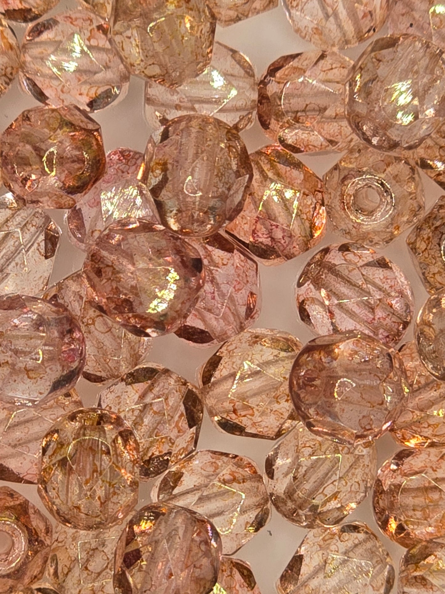 Czech 6mm Fire Polish Facet Rounds - Luminous Pink - 25 pcs