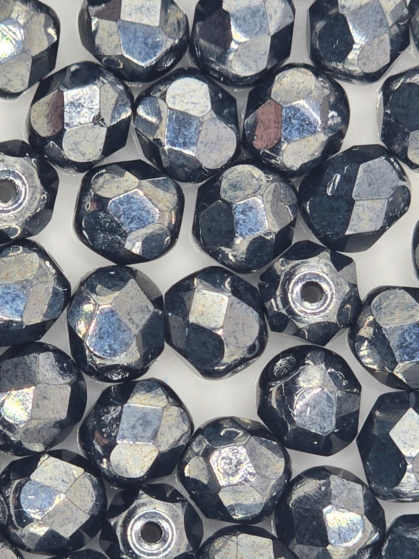 Czech 6mm Fire Polish Facet Rounds - Hematite - 25 pcs