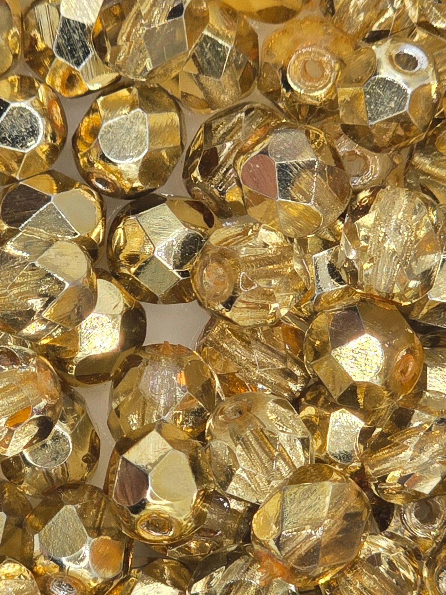 Czech 6mm Fire Polish Facet Rounds - Metallic Apricot - 25 pcs