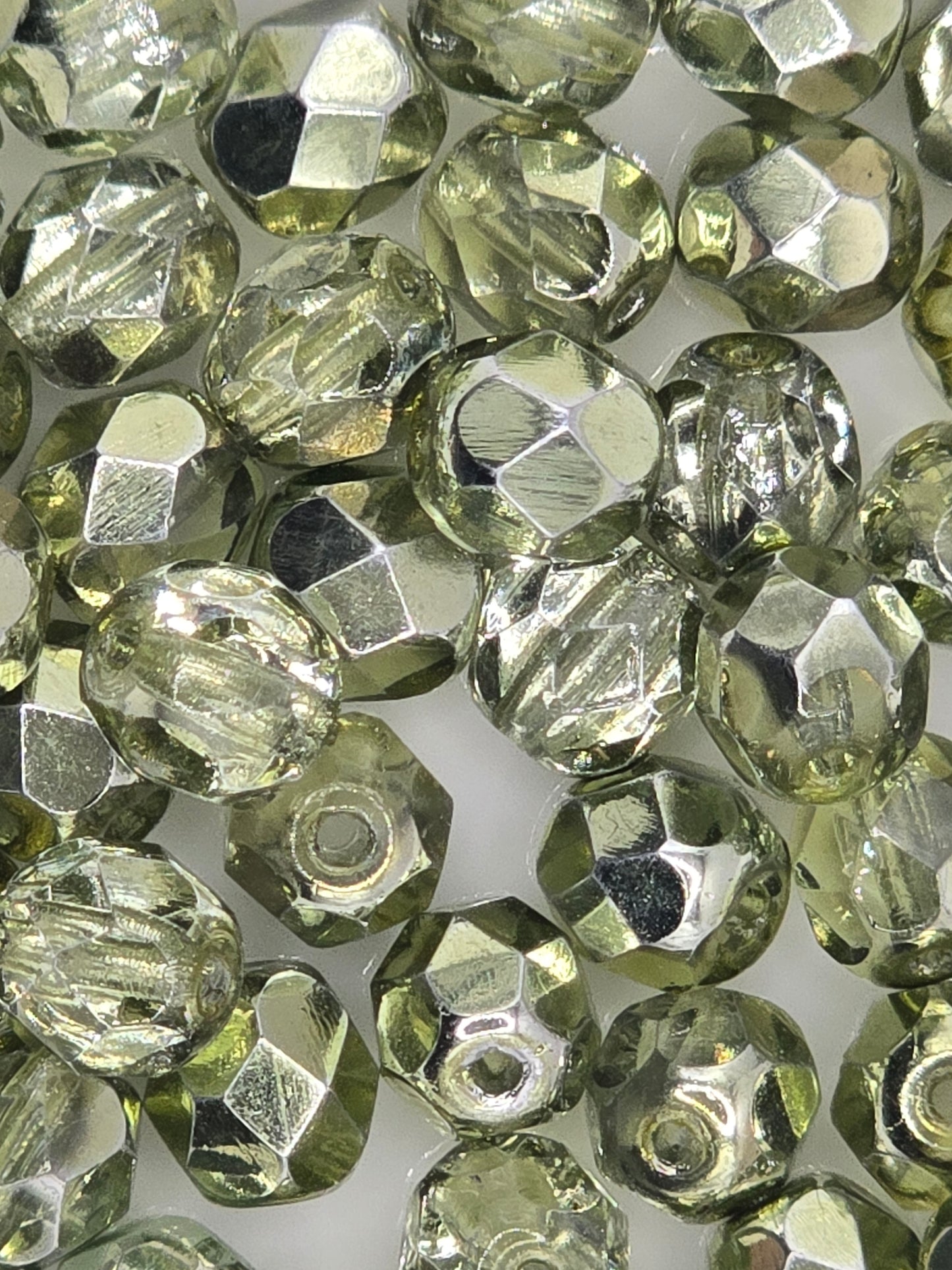 Czech 6mm Fire Polish Facet Rounds - Metallic Avocado - 25 pcs