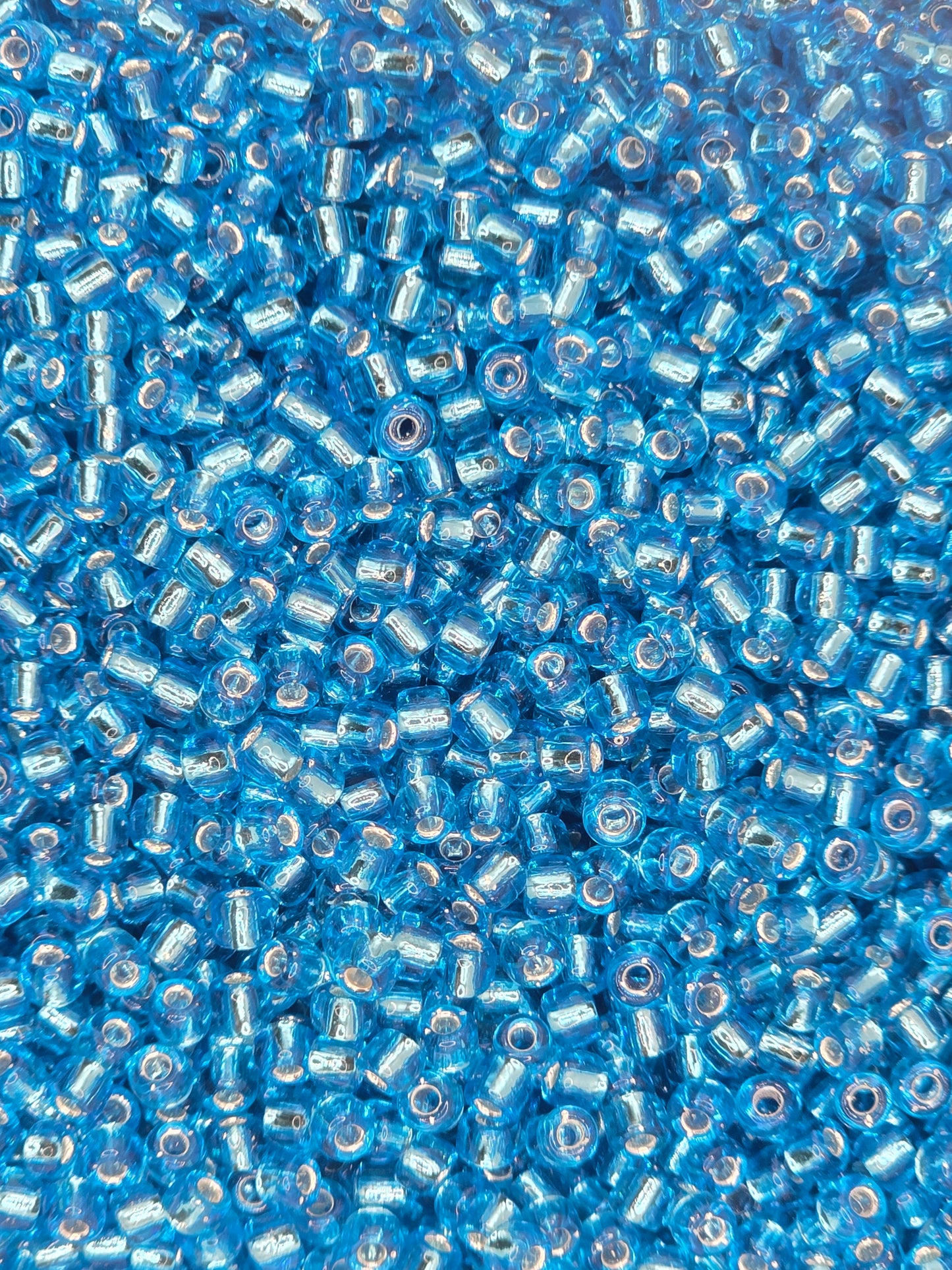 Czech #8 Seed Beads - Silver Lined Aqua - 10 grams