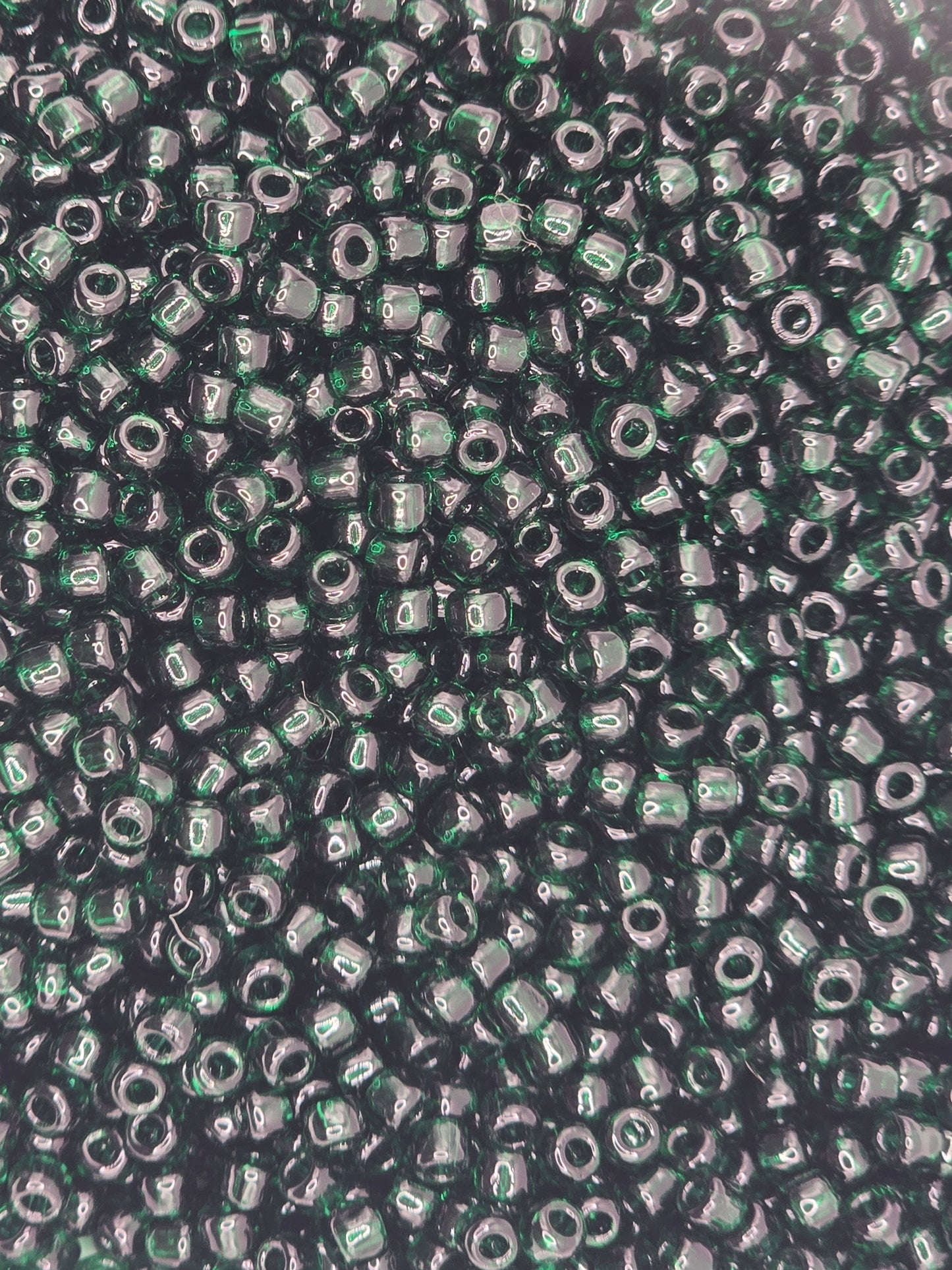 Czech #8 Seed Beads - Transparent Dark Green - 10 grams