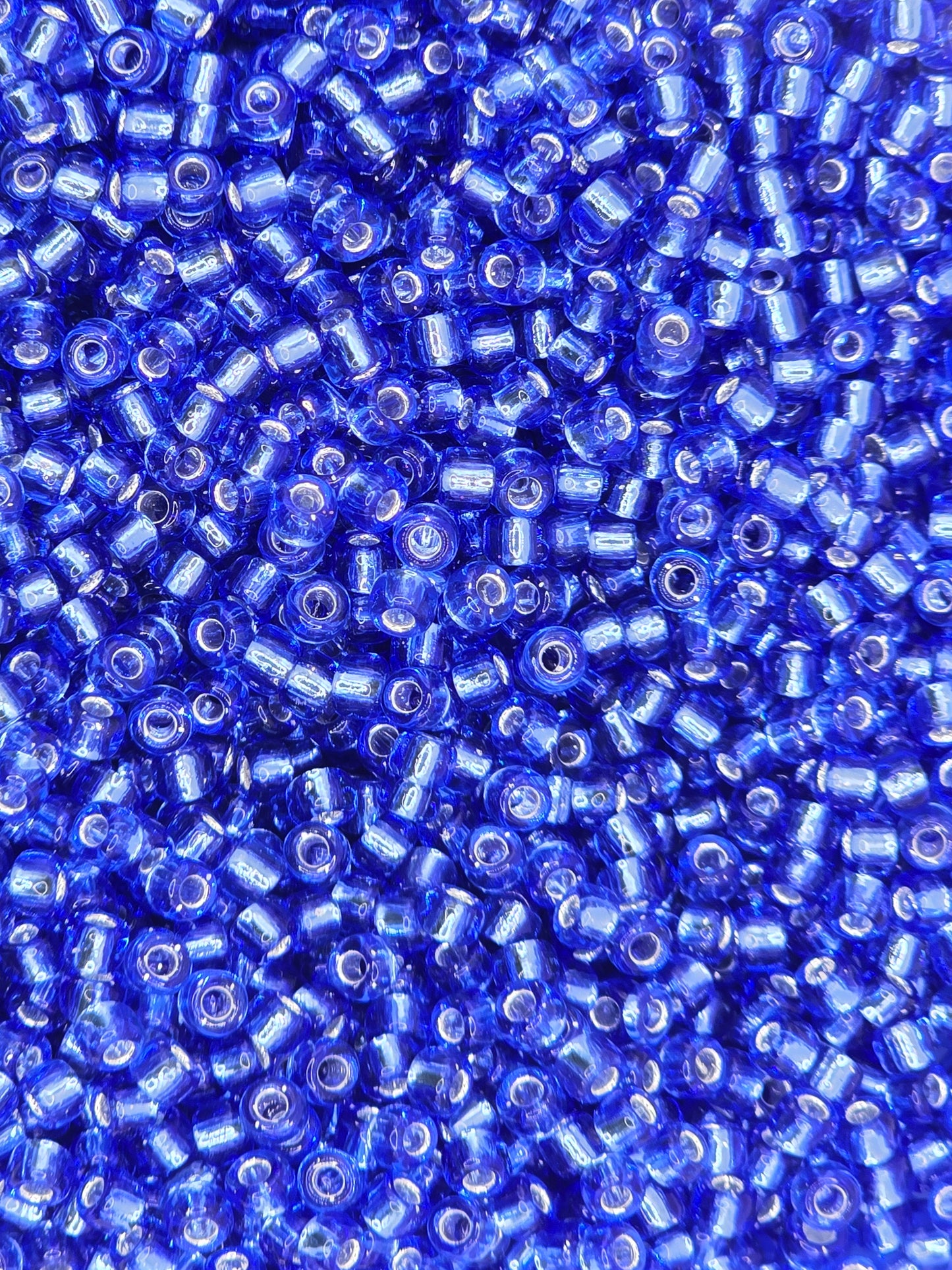Czech #8 Seed Beads - Silver Lined Blue - 10 grams