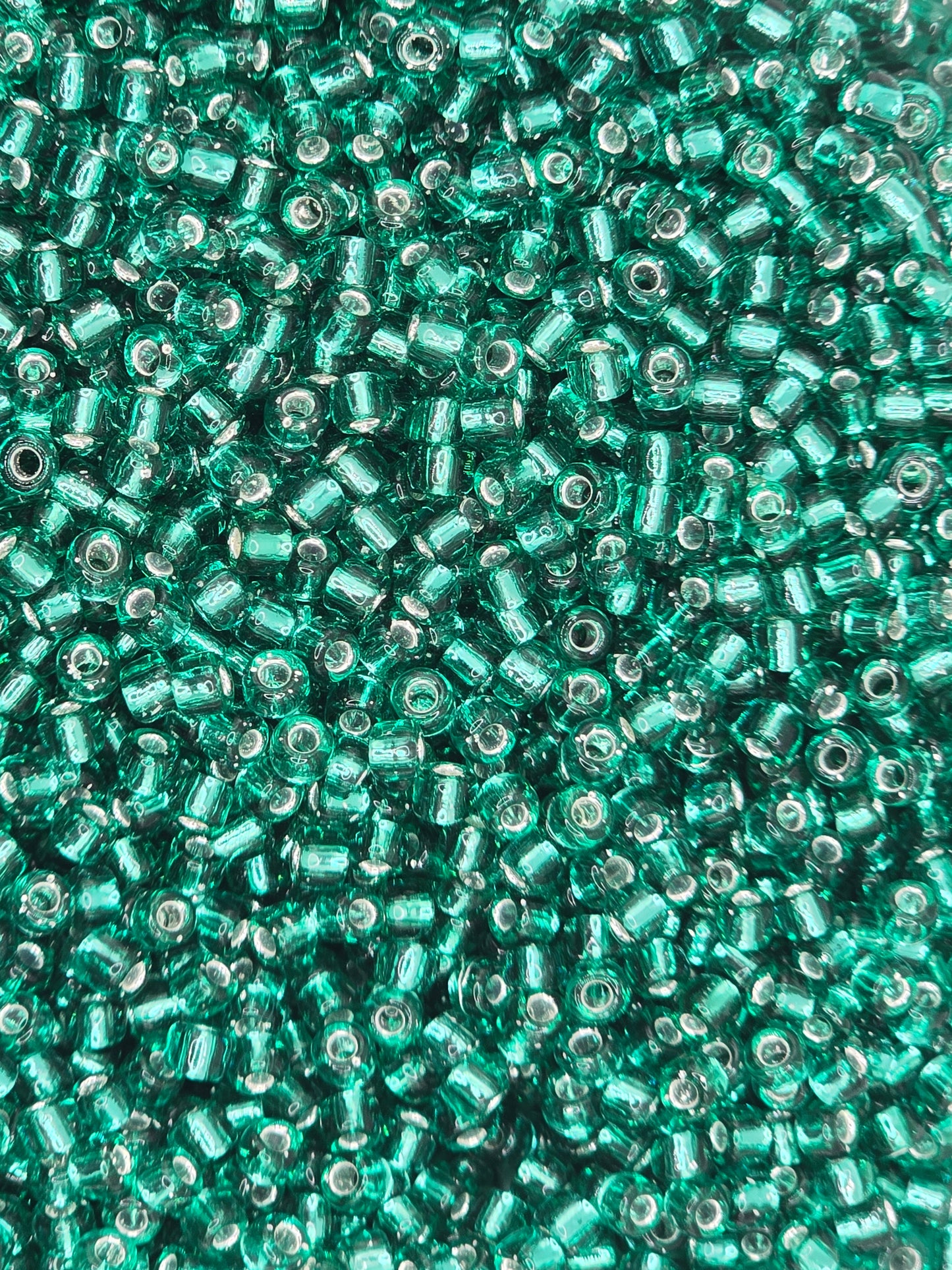 Czech #8 Seed Beads - Silver Lined Jade Green - 10 grams