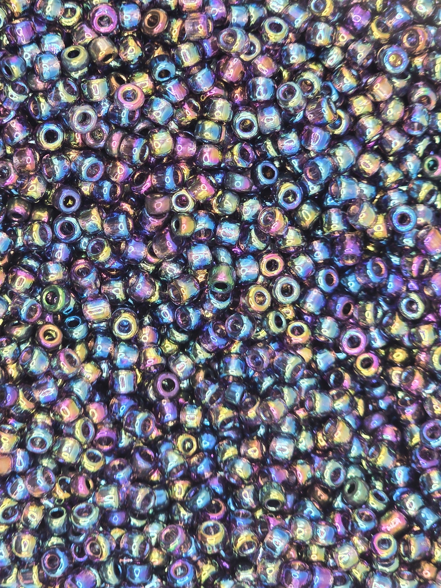 Czech #8 Seed Beads - Transparent Rainbow Purple - 10 grams