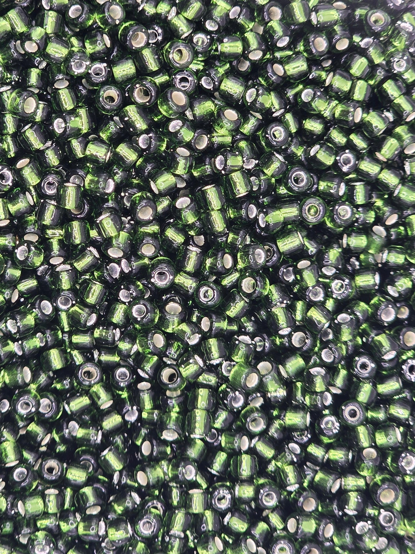 Czech #8 Seed Beads - Silver Lined Olive Green - 10 grams