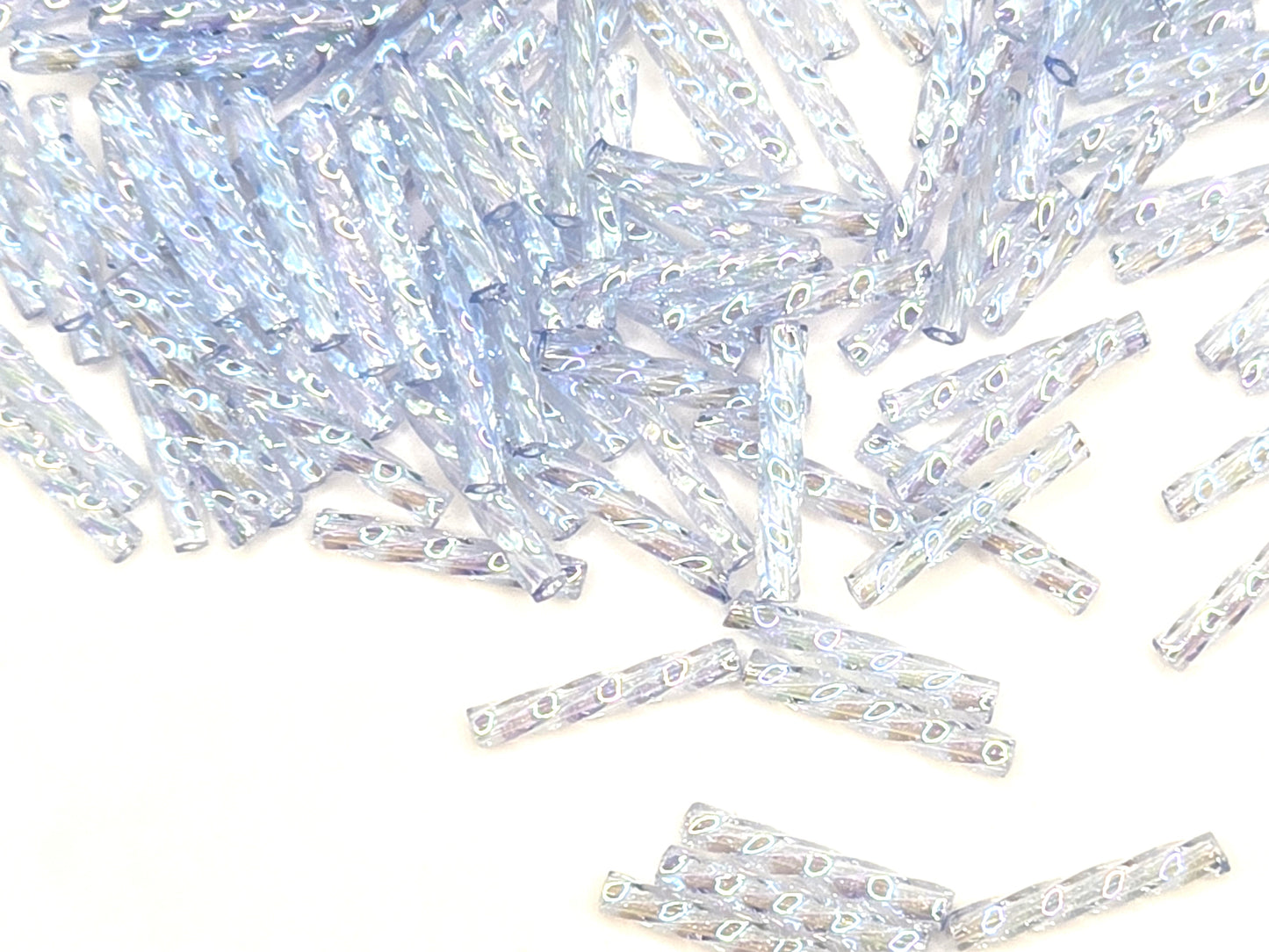 Matsuno 12mm Twisted Bugles - Transparent Light Blue Rainbow - 10 grams