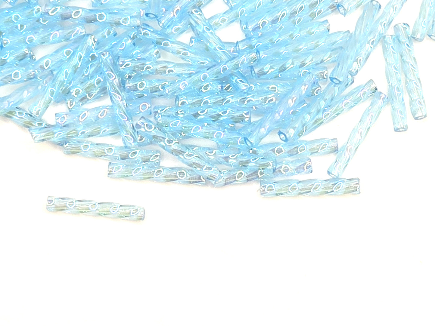Matsuno 12mm Twisted Bugles - Transparent Light Aqua Rainbow - 10 grams