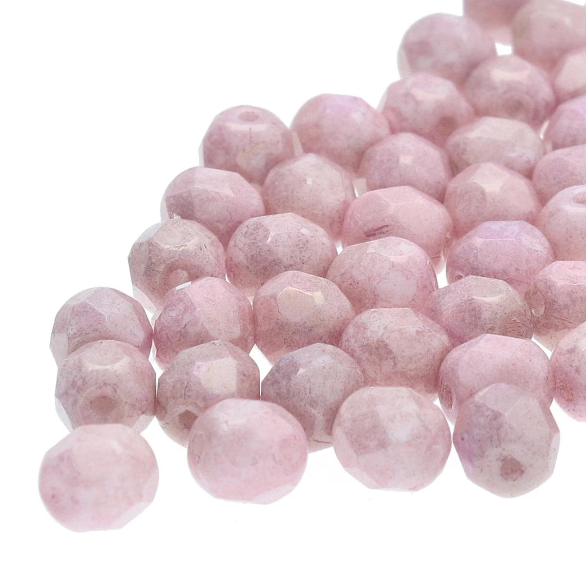 Preciosa - 4mm Fire Polished Facet Rounds - Chalk Lilac Luster - Pack 50 beads