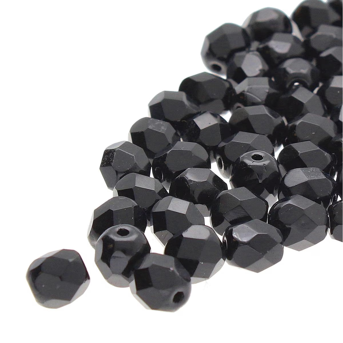 Preciosa - 4mm Fire Polished Facet Rounds - Jet - Pack 50 beads