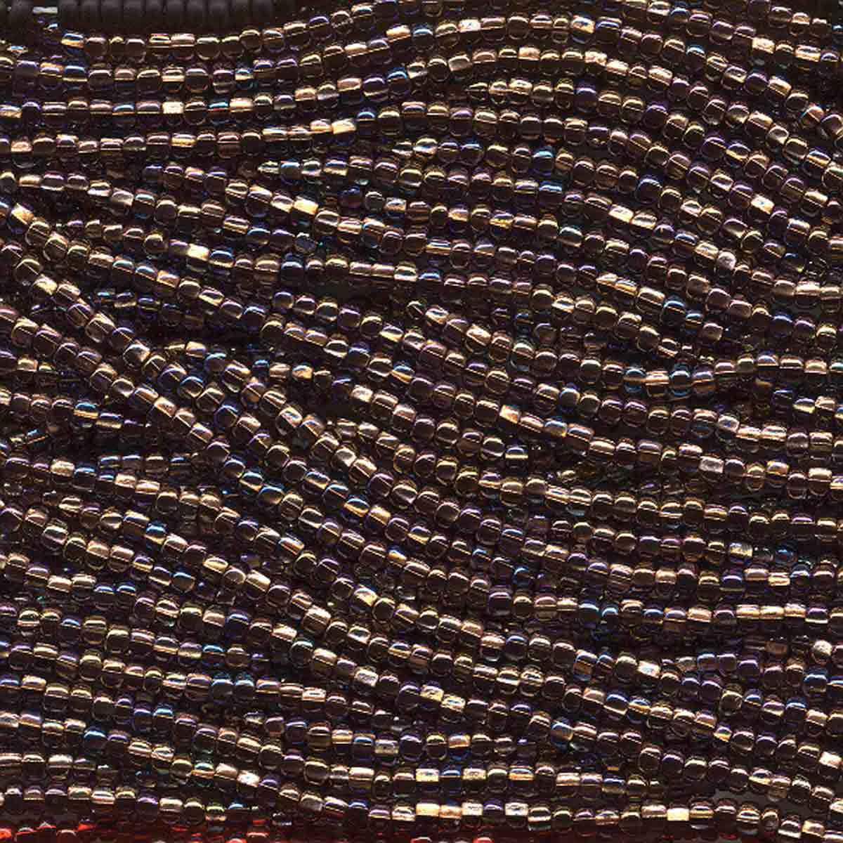 Preciosa #11 Seed Bead Hanks - Black Diamond Copper Lined AB - 18 grams approx