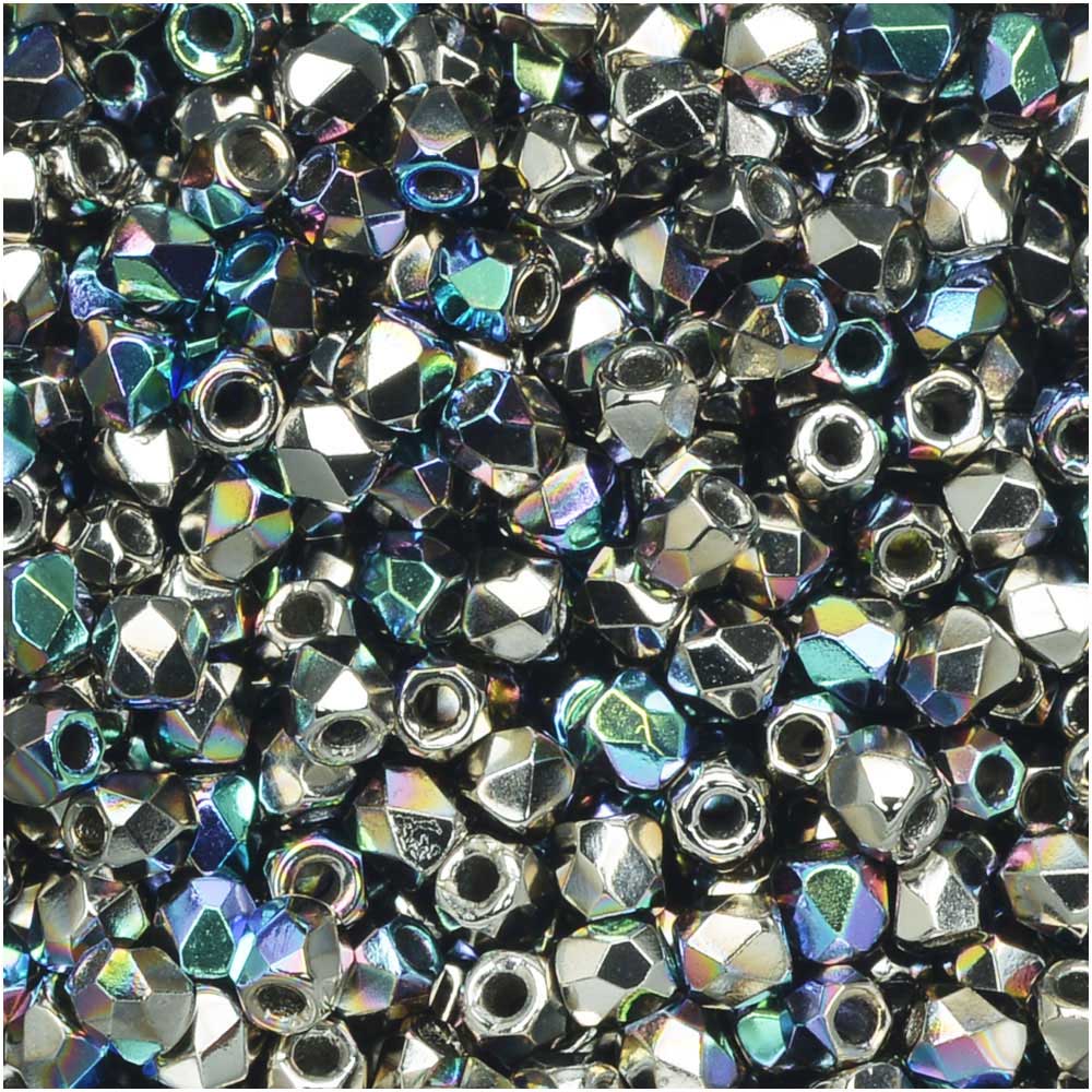 True 2 - 2mm Fire Polished Faceted Rounds - Nickle Plate AB - 100 pcs