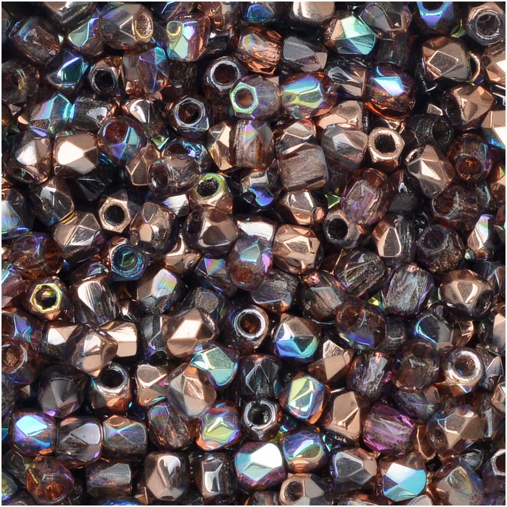 True 2 - 2mm Fire Polished Faceted Rounds - Light Amethyst Copper Rainbow - 100 pcs
