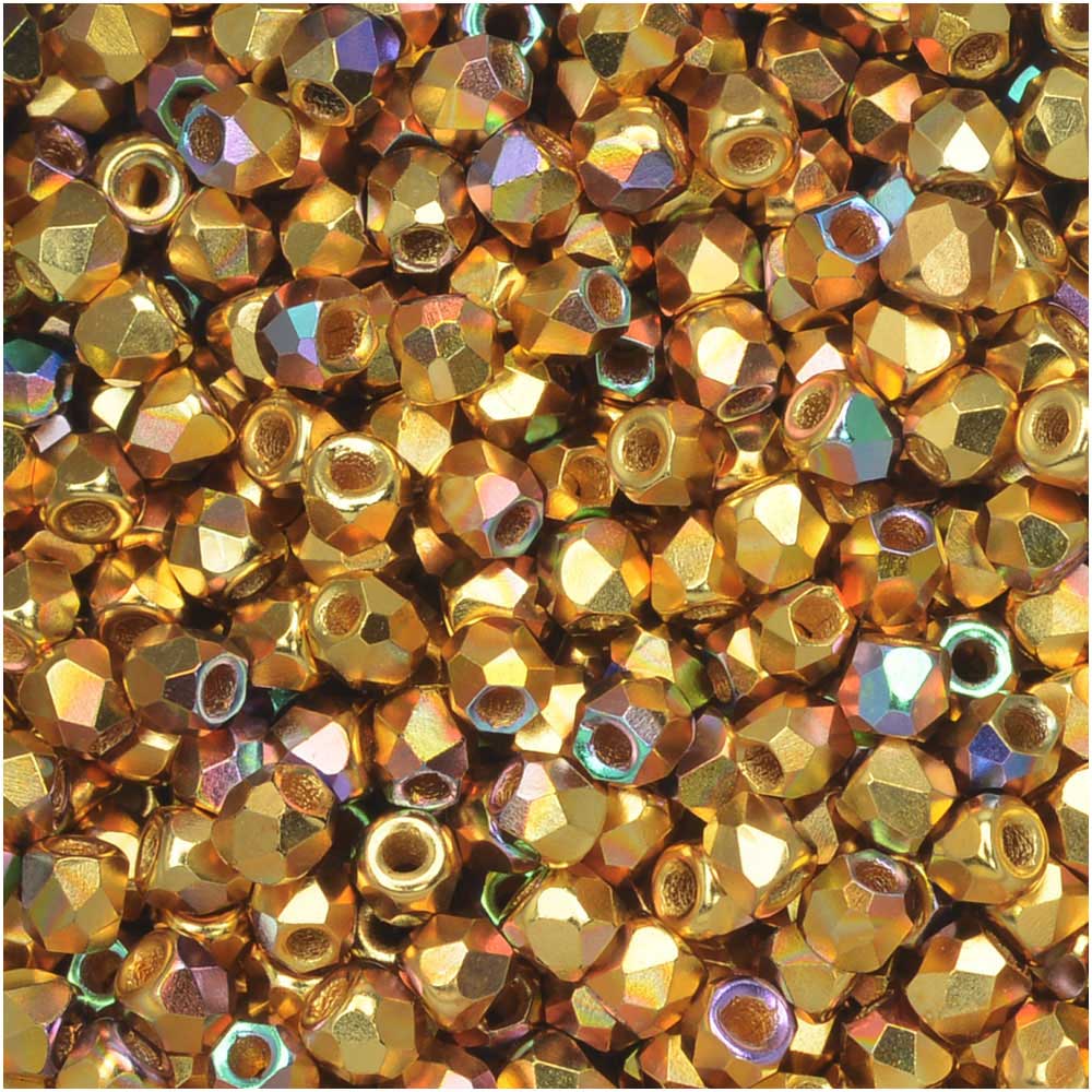 True 2 - 2mm Fire Polished Faceted Rounds - 24Kt Gold Plate AB - 100 pcs