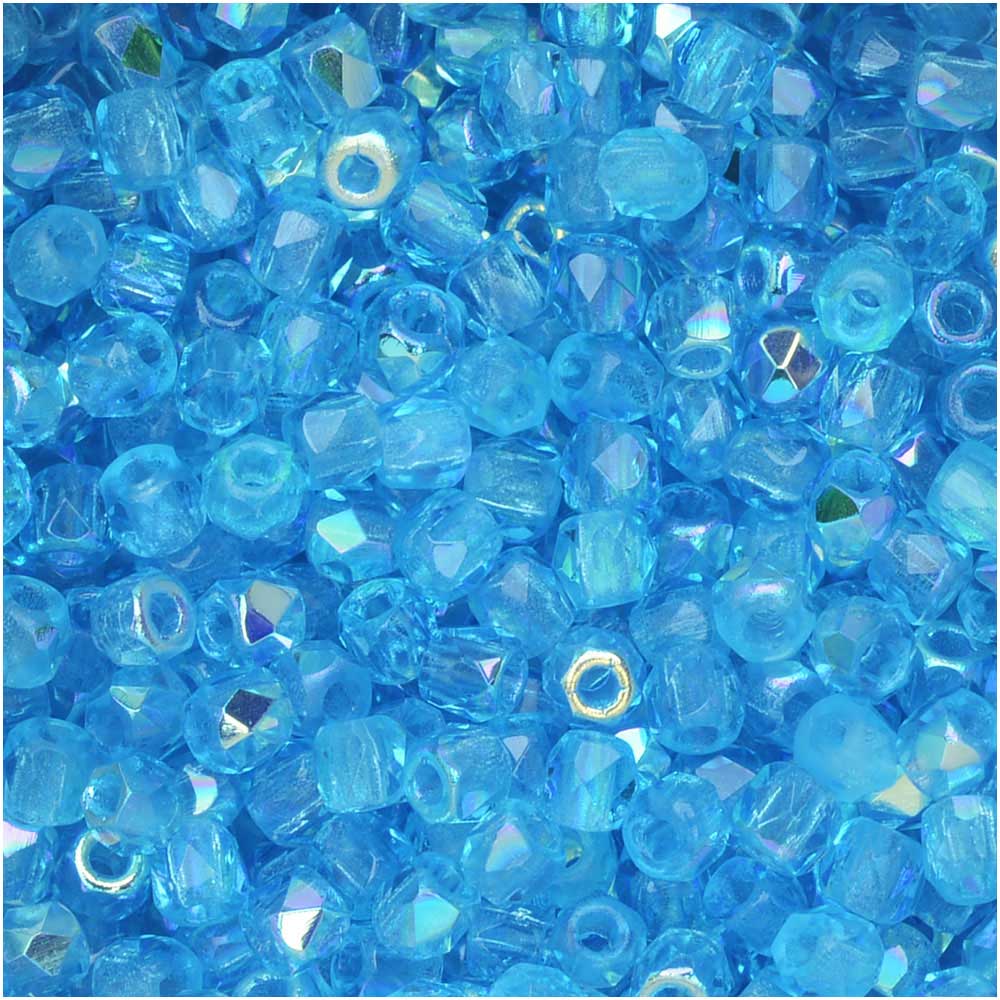 True 2 - 2mm Fire Polished Faceted Rounds - Aqua AB - 100 pcs