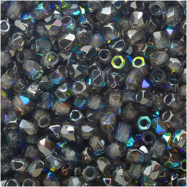 True 2 - 2mm Fire Polished Faceted Rounds - Graphite Rainbow - 100 pcs