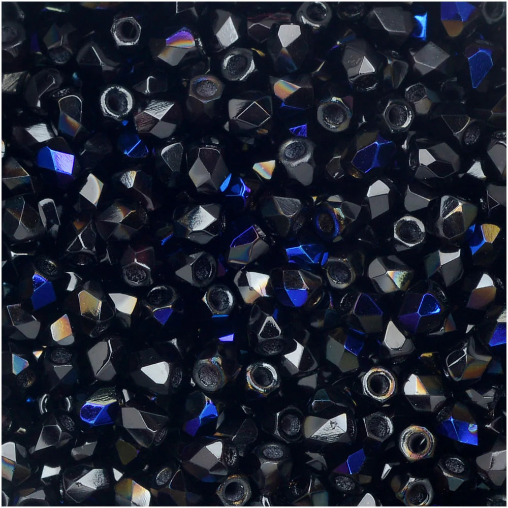 True 2 - 2mm Fire Polished Faceted Rounds - Jet Azuro - 100 pcs