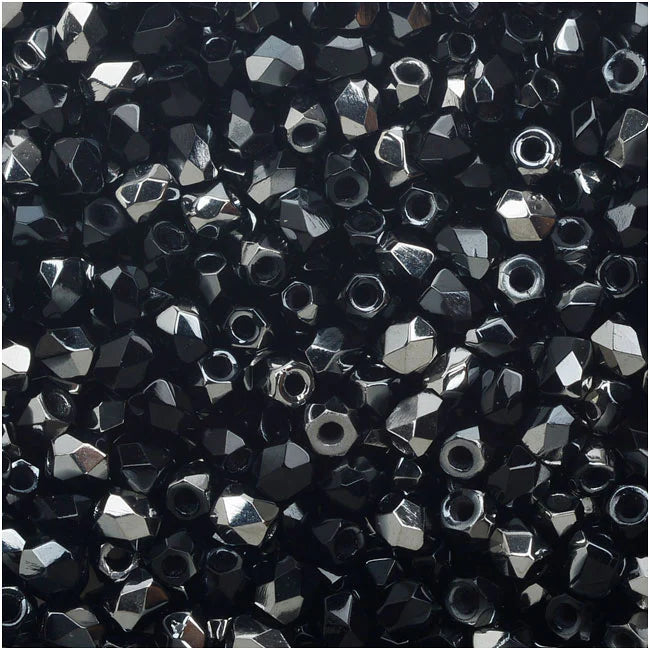 True 2 - 2mm Fire Polished Faceted Rounds - Jet Chrome - 100 pcs