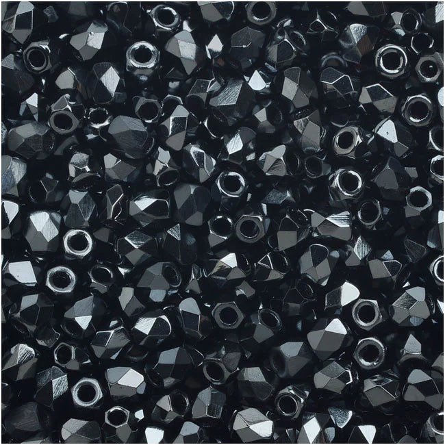 True 2 - 2mm Fire Polished Faceted Rounds - Jet Full Chrome - 100 pcs