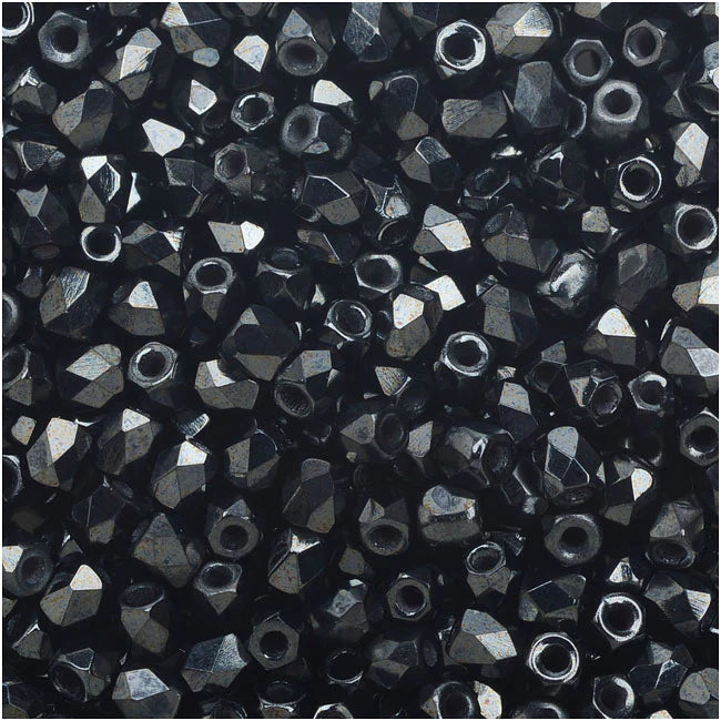 True 2 - 2mm Fire Polished Faceted Rounds - Jet Hematite - 100 pcs
