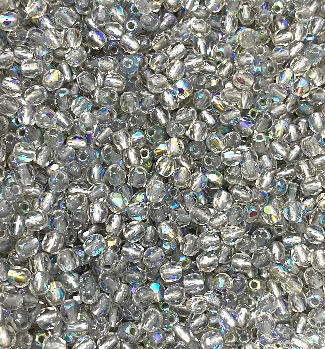 True 2 - 2mm Fire Polished Faceted Rounds - Silver Lined Crystal AB - 100 pcs