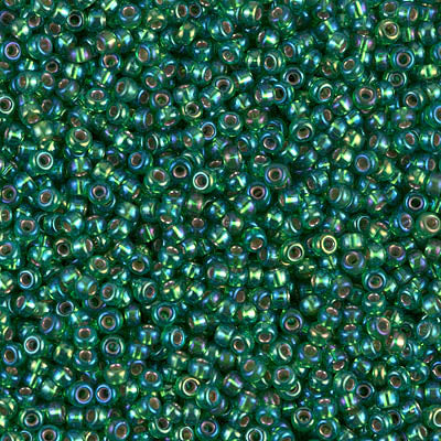 MIYUKI #11 Seed Bead - 11-1016 Silver Lined Green AB - 10 gms