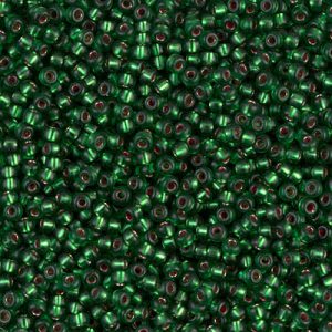 MIYUKI #11 Seed Bead - 11-1661 - Dyed Semi Frosted Rose Silver Lined Leaf Green - 10 gms