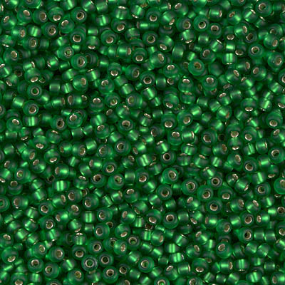 MIYUKI #11 Seed Bead - 11-16F Matte Silver Lined Green - 10 gms