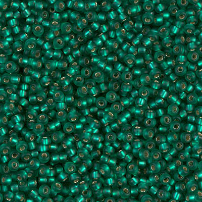 MIYUKI #11 Seed Bead - 11-17F Matte Silver Lined Emerald - 10 gms