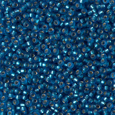 MIYUKI #11 Seed Bead - 11-25F Matte Silver Lined Capri Blue - 10 gms