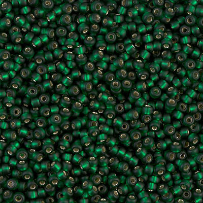 MIYUKI #11 Seed Bead - 11-27F Matte Silver Lined Dark Emerald - 10 gms