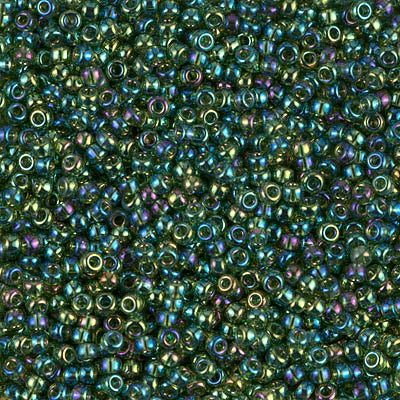 MIYUKI #11 Seed Bead - 11-288 Transparent Olive Green Lined AB - 10 gms