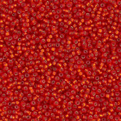 MIYUKI #15 Seed Bead - 15-10F - Matte Silver Lined Flame Red - 10 gms