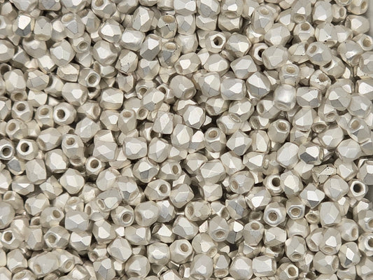 True 2 - 2mm Fire Polished Faceted Rounds - 999 Fine Brush Silver Plate - 100 pcs