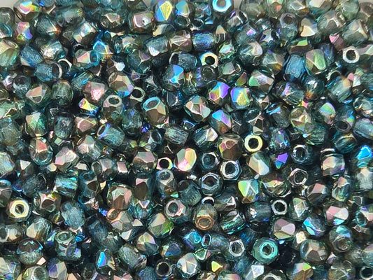 True 2 - 2mm Fire Polished Faceted Rounds - Aqua Orange Rainbow - 100 pcs