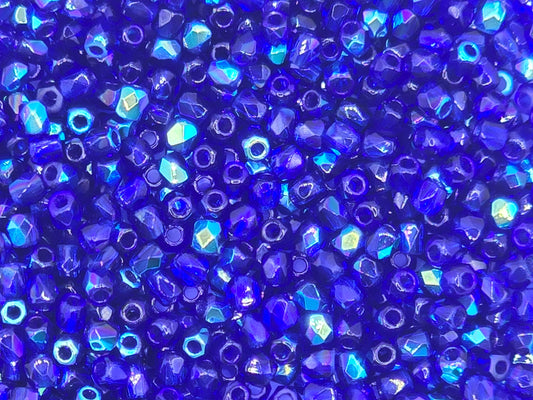 True 2 - 2mm Fire Polished Faceted Rounds - Cobalt AB - 100 pcs