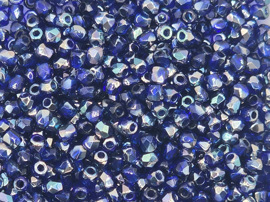 True 2 - 2mm Fire Polished Faceted Rounds - Cobalt Celsian - 100 pcs