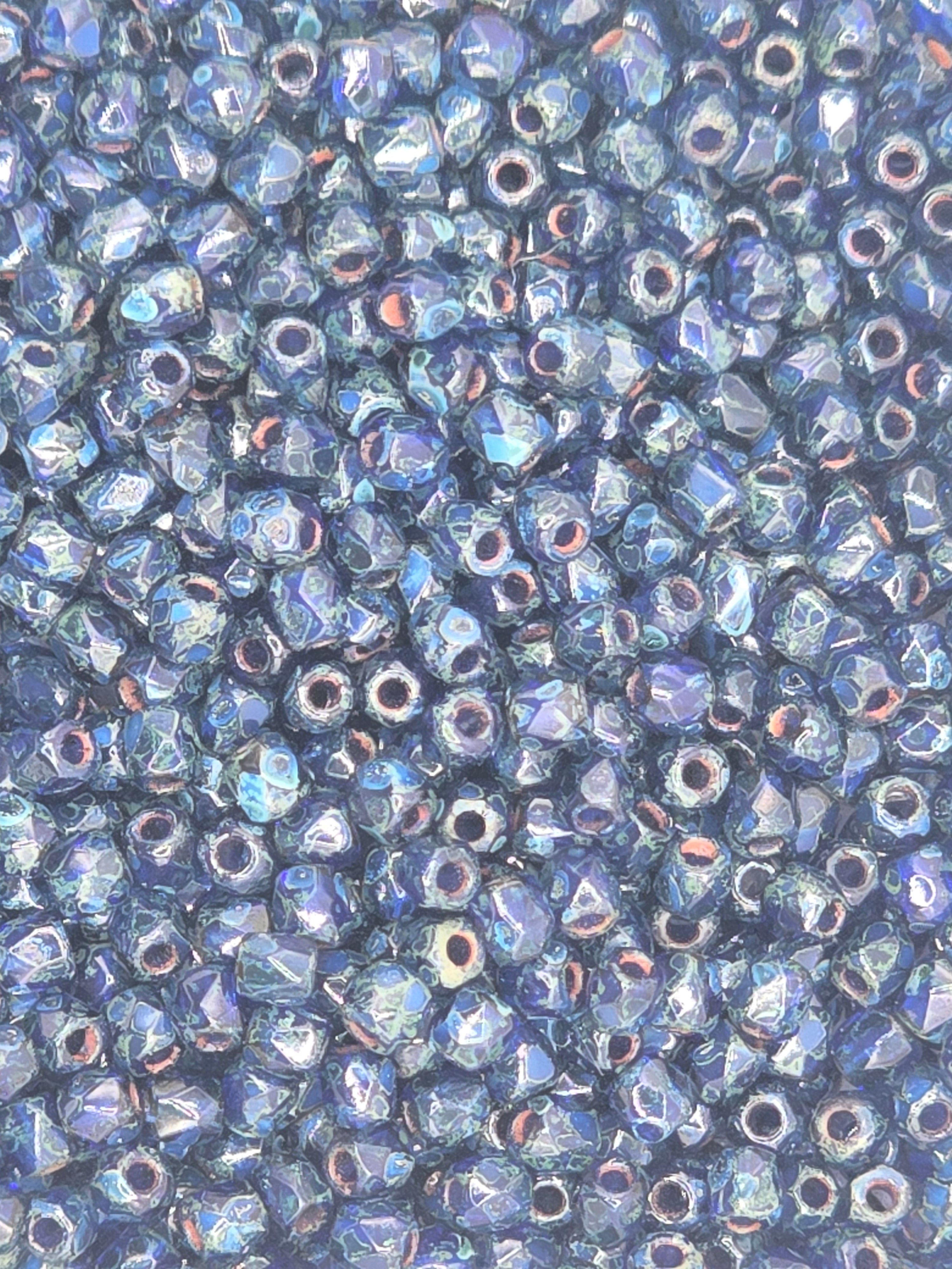 True 2 - 2mm Fire Polished Faceted Rounds - Cobalt Travertine - 100 pc ...