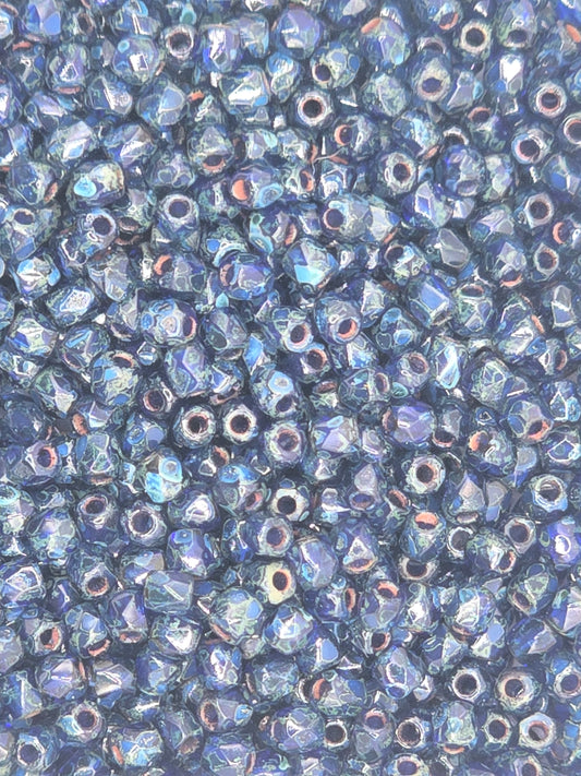 True 2 - 2mm Fire Polished Faceted Rounds - Cobalt Travertine - 100 pcs